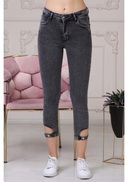 Skinny Jean Paçası Tokalı Kadın Pantolon 4224-939 Siyah fırsatları