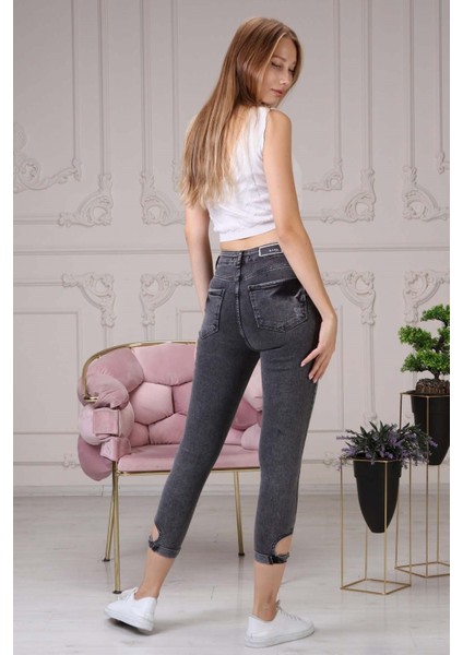 Skinny Jean Paçası Tokalı Kadın Pantolon 4224-939 Siyah indirimleri