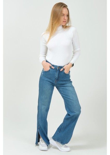 Bol Paça Rahat Kalıp Kadın Jean Pantolon 4073 Mavi fiyatları