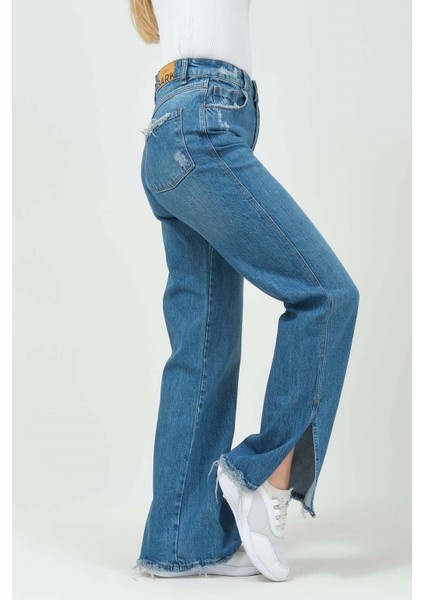 Bol Paça Rahat Kalıp Kadın Jean Pantolon 4073 Mavi fırsatları