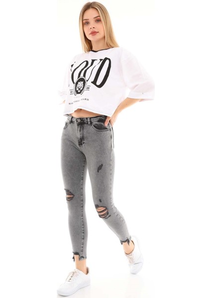 Kadın Skinny Jean Pantolon 4065-808 Gri