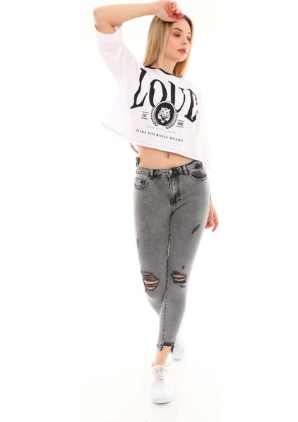 Kadın Skinny Jean Pantolon 4065-808 Gri modelleri
