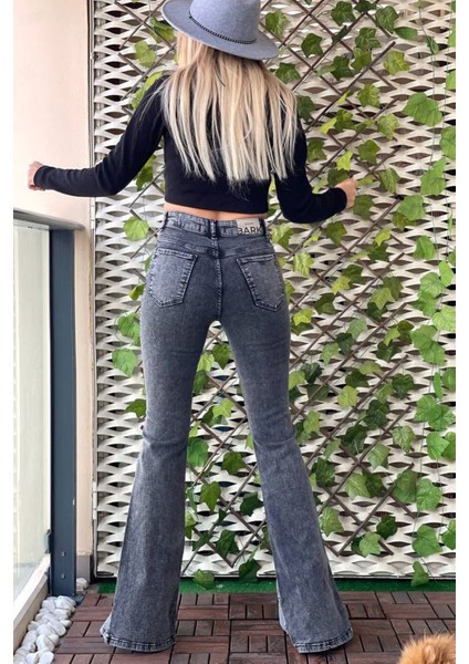 Önden Yırtmaçlı Ispanyol Paça Kadın Jean Pantolon 40150-150 Gri fırsatları