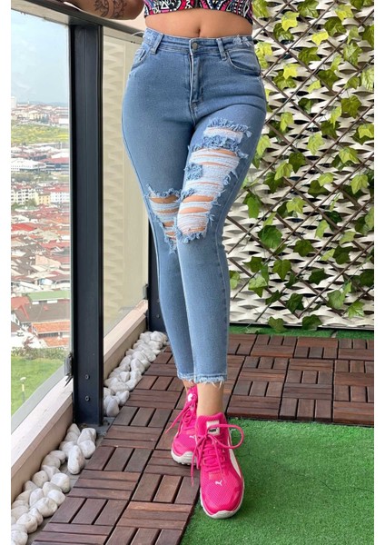 Lazer Kesim Skinny Kadın Jean Pantolon 1031-126 Mavi fiyatları