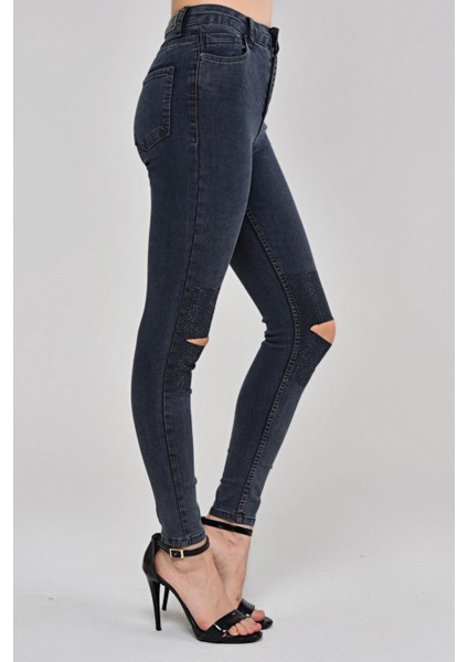 Dizleri Taş Detay Kadın Skinny Jean Pantolon 1031-993 Koyu Mavi fırsatları