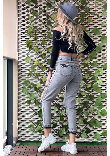 Ön Fermuar Detaylı Kadın Jean Pantolon 40122 Gri fırsatları