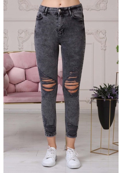 Lazer Kesim Kadın Skinny Jean Pantolon 4044-895 Siyah fırsatları