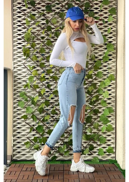 Ön Fermuar Detaylı Kadın Jean Pantolon 40122 Buz Mavisi modelleri