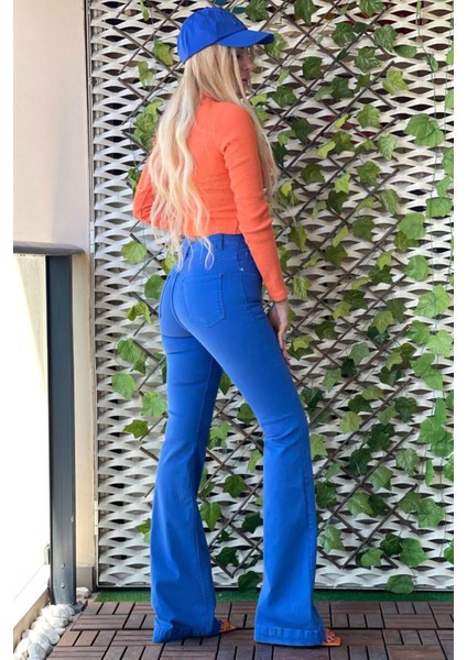 Ispanyol Paça Kadın Jean Pantolon 40152 Saks Mavi fırsatları