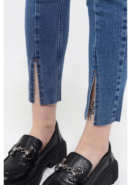 Ön Bölümü Yırtmaçlı Likralı Skinny Jean Pantolon 40164 Mavi fırsatları