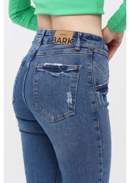 Ön Bölümü Yırtmaçlı Likralı Skinny Jean Pantolon 40164 Mavi indirimleri