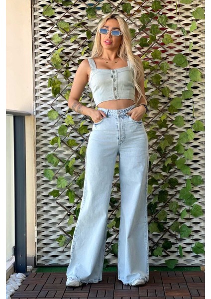 Bol Paça Kadın Jean Pantolon 40156-133 Buz Mavisi