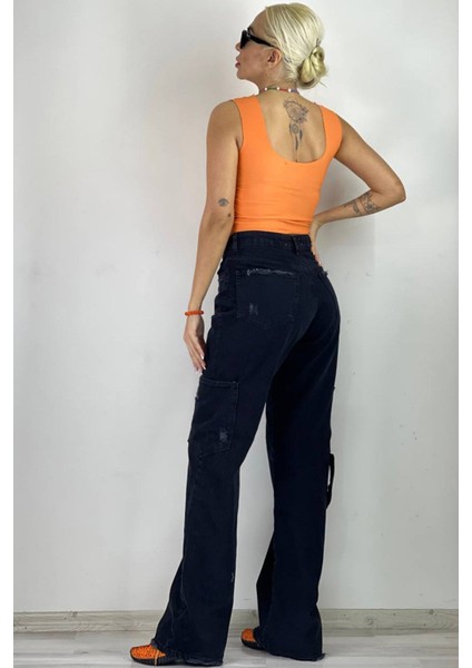 Bol Paça Kargo Cep Jean Pantolon 40198 Siyah fiyatları