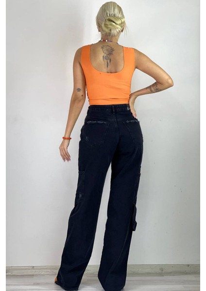 Bol Paça Kargo Cep Jean Pantolon 40198 Siyah indirimleri