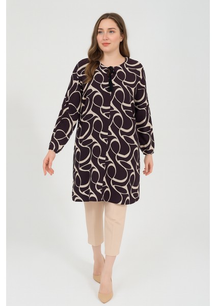Kadın Halka Desenli Dokuma Tunik Mürdüm