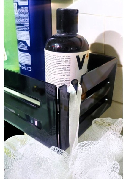 Yapışkanlı Siyah Banyo Rafı - Şampuanlık & Sabun Organizer Set modelleri