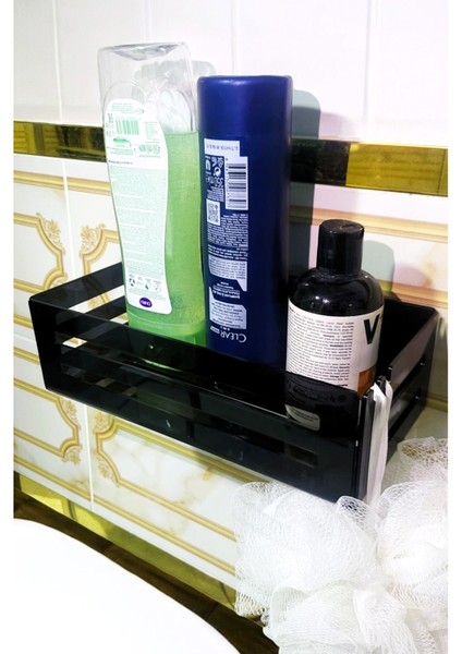 Yapışkanlı Siyah Banyo Rafı - Şampuanlık & Sabun Organizer Set fırsatları