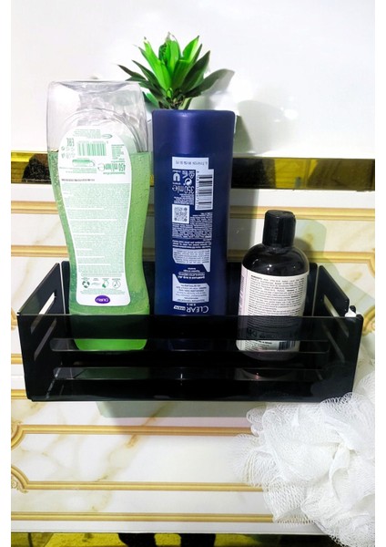Yapışkanlı Siyah Banyo Rafı - Şampuanlık & Sabun Organizer Set indirimleri