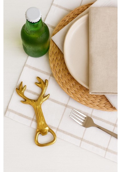 Geyik Boynuzu Figürlü Metal Şişe Açacağı & Altın Renkli Dekoratif Açacak