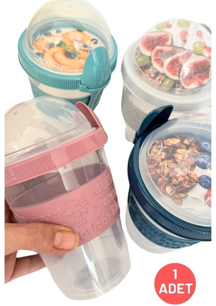 Çok Renkli Taşınabilir Yoğurt ve Yulaf Saklama Kabı, Kapaklı ve Taşınabilir