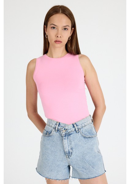 Pembe Bisiklet Yaka Kolsuz Slim Fit Atlet 1663