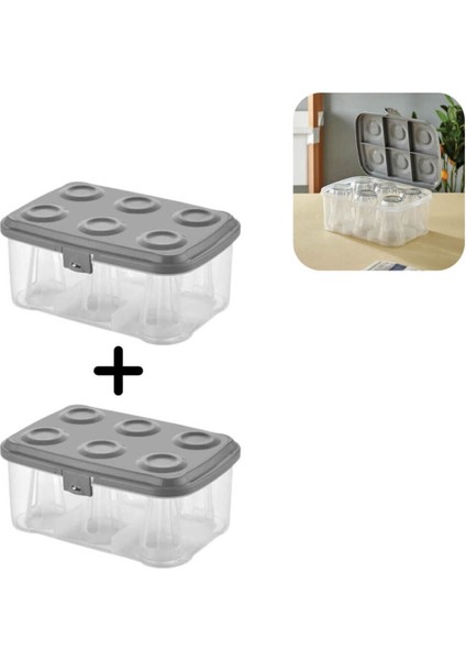 6 Bölmeli Çay Bardağı Taşıma Kabı, Pratik ve Şık 2'li Set, Turuncu Renk