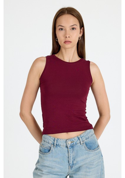 Bordo Bisiklet Yaka Kolsuz Slim Fit Atlet 1663