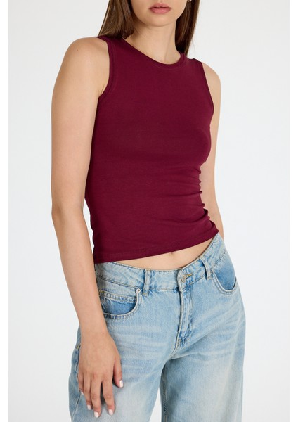 Bordo Bisiklet Yaka Kolsuz Slim Fit Atlet 1663 fırsatları