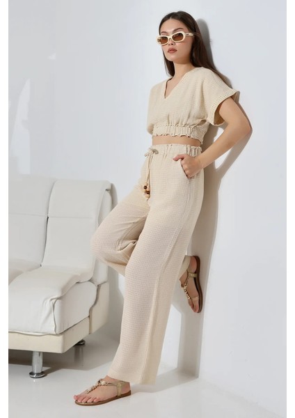 Crop Pantolon Krinkıl Astarlı Takım fiyatları