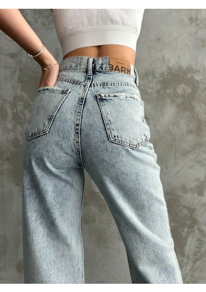 Taşlı Baggy Kadın Jean Pantolon 40313 Mavi modelleri