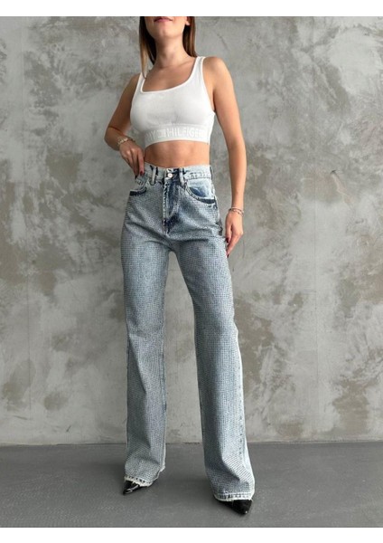 Taşlı Baggy Kadın Jean Pantolon 40313 Mavi fırsatları