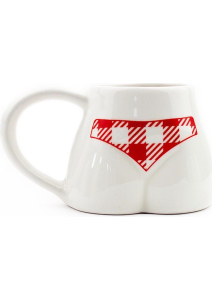 Ekose Bikinili El Yapımı Beyaz Parlak Popo Kupa - El Işçiliği Hediyelik Kupa Bardak Mug