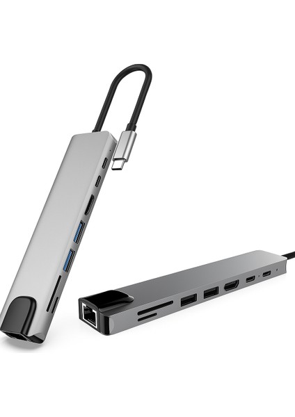 USB Type-C Hub Dönüştürücü Çevirici Çoklayıcı USB Hdmı Micro Sd 8 Girişli