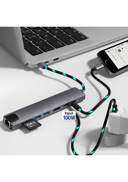 USB Type-C Hub Dönüştürücü Çevirici Çoklayıcı USB Hdmı Micro Sd 8 Girişli fırsatları