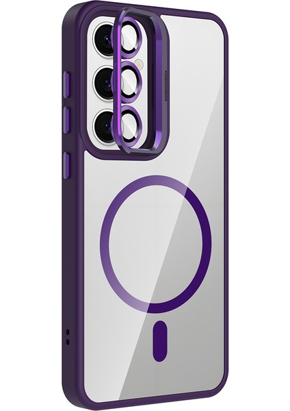 Galaxy S24 Kılıf Standlı ve Kamera Lens Hediyeli M-Safe Şarj Özellikli Kflg Etro Kapak - Pembe modelleri