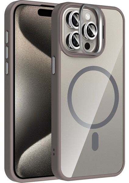 iPhone 15 Pro Max Kılıf Standlı ve Kamera Lens Hediyeli M-Safe Şarj Özellikli Kflg Etro Kapak - Deri modelleri