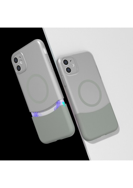 iPhone 11 Kılıf M-Safe Şarj Özellikli Mıknatıslı Kflg Duble Kapak - Gri