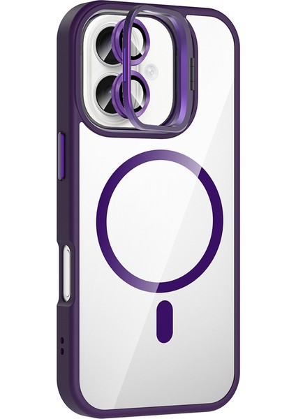 iPhone 16 Kılıf Standlı ve Kamera Lens Hediyeli M-Safe Şarj Özellikli Kflg Etro Kapak - Pembe indirimleri