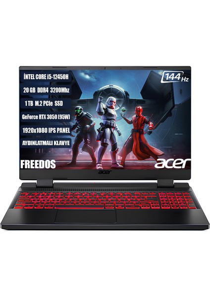 Nitro 5 AN515-58 I5-12450H 20GB 1 TB SSD RTX 3050-4GB 15.6'' FHD IPS 144 Hz Fdos NH.QFJEY.007+201 Taşınabilir Bilgisayar