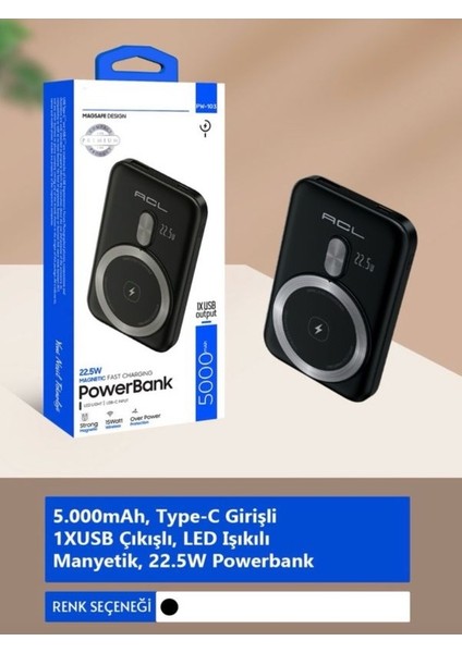Acl PW103 5000 Mah 22.5 W Kablosuz Taşınabilir Hızlı Şarj Powerbank