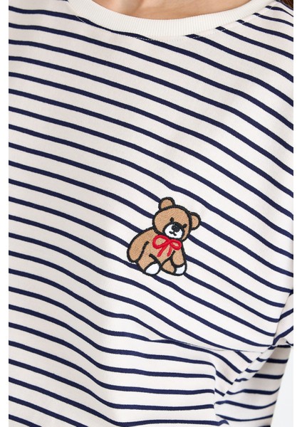 Laci Ayı Nakışlı Çizgili Oversize Tişört 3083 fırsatları