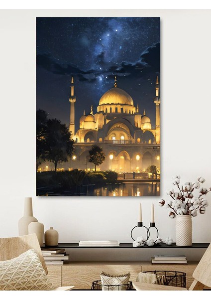 Gece Camii Kanvas Tablo Ev Duvar Salon Oda Mutfak Hol Hediyelik Dekarasyon Süsü Ölçü Seçiniz
