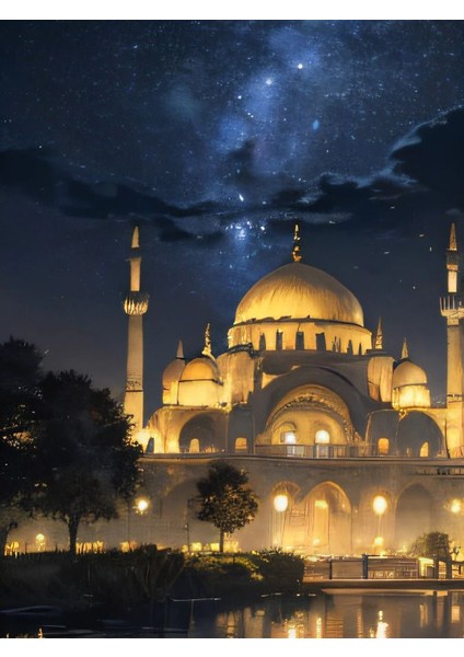 Gece Camii Kanvas Tablo Ev Duvar Salon Oda Mutfak Hol Hediyelik Dekarasyon Süsü Ölçü Seçiniz fiyatları