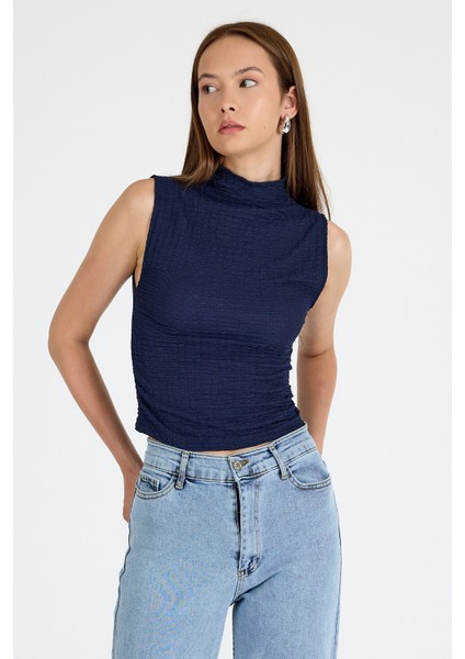 Laci Bürümcük Kumaş Dik Yaka Kolsuz Bluz 3458 fiyatları