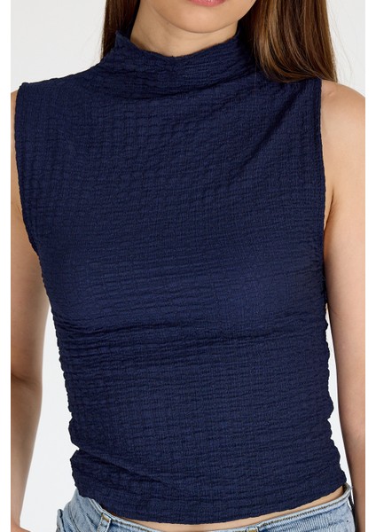 Laci Bürümcük Kumaş Dik Yaka Kolsuz Bluz 3458 fırsatları