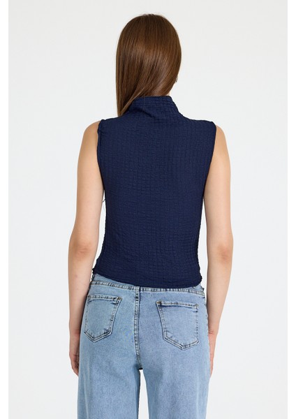 Laci Bürümcük Kumaş Dik Yaka Kolsuz Bluz 3458 indirimleri