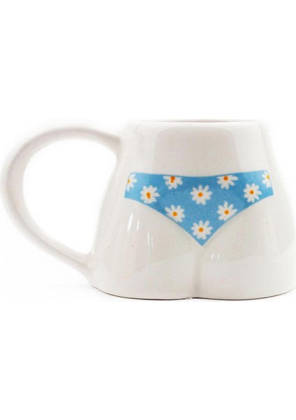 Papatya Desen Bikinili El Yapımı Beyaz Parlak Popo Kupa - El Işçiliği Hediyelik Kupa Bardak Mug