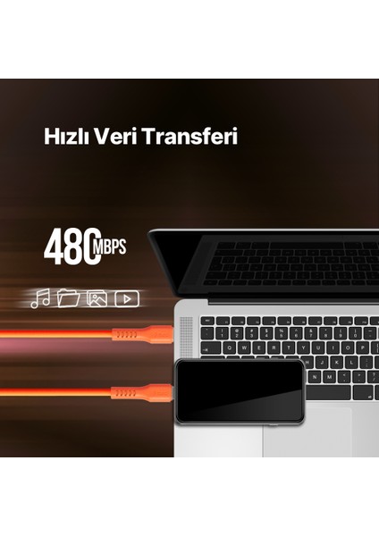 Usb-C - Lightning Hızlı Şarj Kablosu 120CM Neon Turuncu 2DK60NT fırsatları