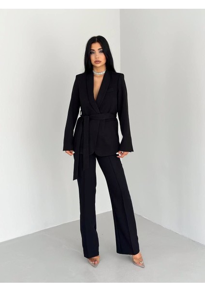 Kadın Ikili Kuşaklı Blazer Ceket Pantolon Takım fiyatları