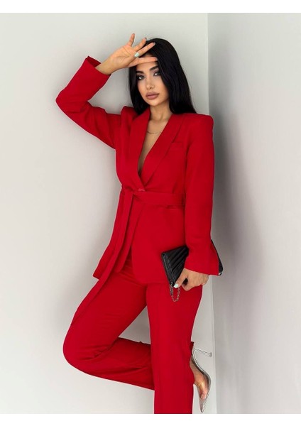 Kadın Ikili Kuşaklı Blazer Ceket Pantolon Takım fırsatları